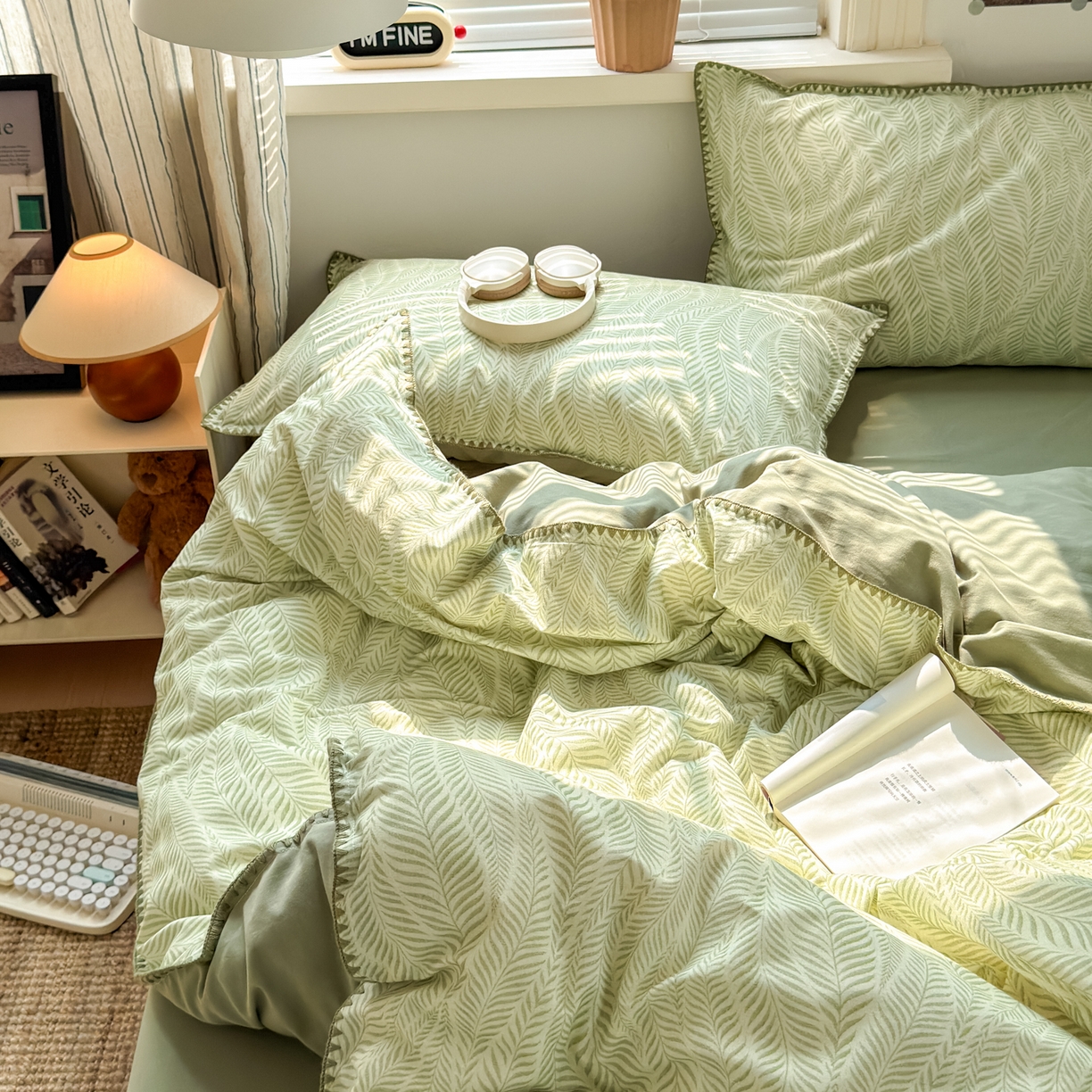 91家纺网 家纺一手货源 找家纺 小叮当家纺仓储工厂店 (买家秀 爆款花型 不断货)2025秋冬新款全棉纯棉加厚磨毛贝壳边工艺款四件套 锦绣绿