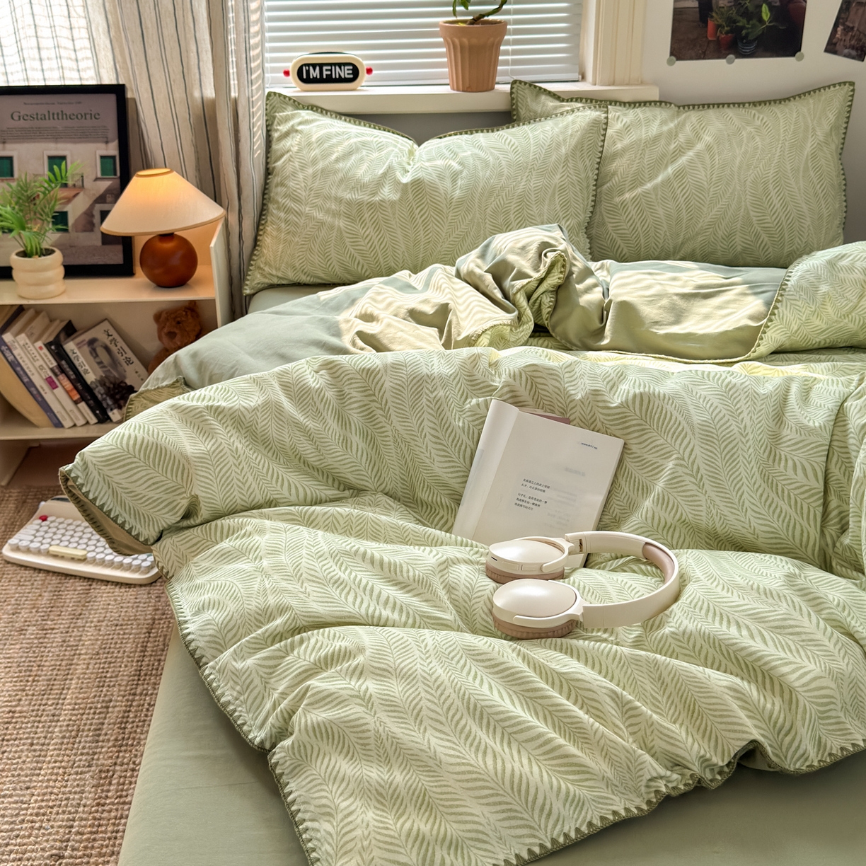 91家纺网 家纺一手货源 找家纺 小叮当家纺仓储工厂店 (买家秀 爆款花型 不断货)2025秋冬新款全棉纯棉加厚磨毛贝壳边工艺款四件套 锦绣绿