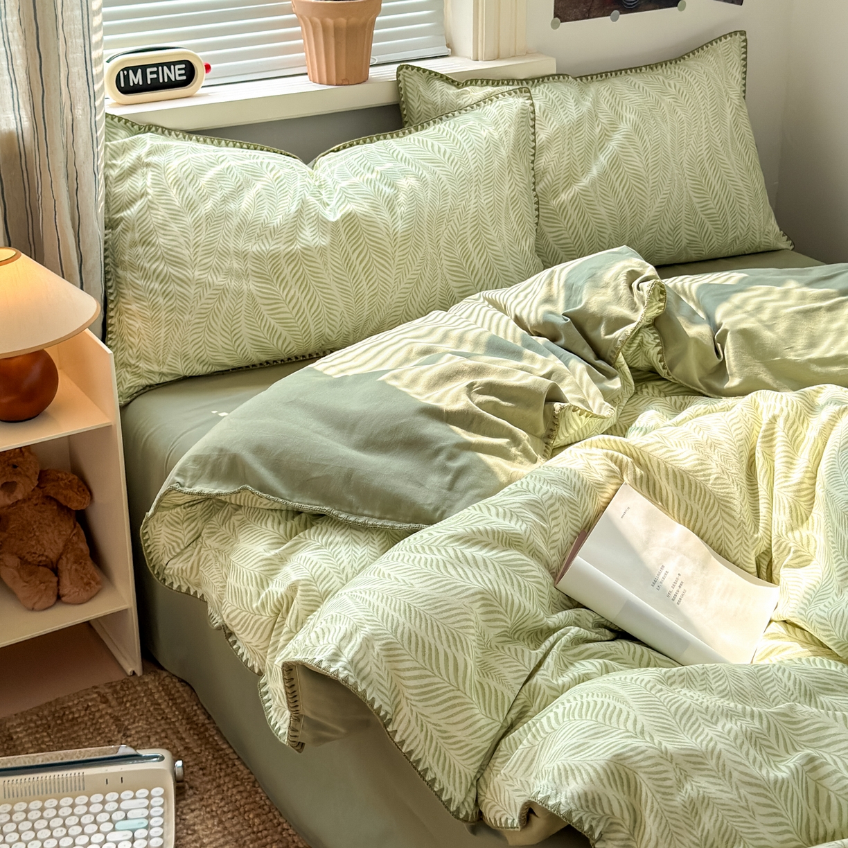 91家纺网 家纺一手货源 找家纺 小叮当家纺仓储工厂店 (买家秀 爆款花型 不断货)2025秋冬新款全棉纯棉加厚磨毛贝壳边工艺款四件套 锦绣绿