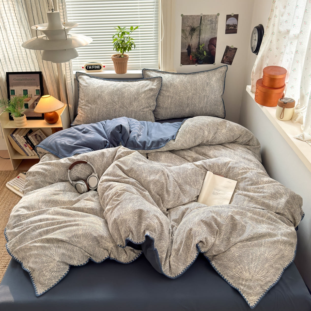 91家纺网 家纺一手货源 找家纺 小叮当家纺仓储工厂店 (买家秀 爆款花型 不断货)2025秋冬新款全棉纯棉加厚磨毛贝壳边工艺款四件套 南音蓝