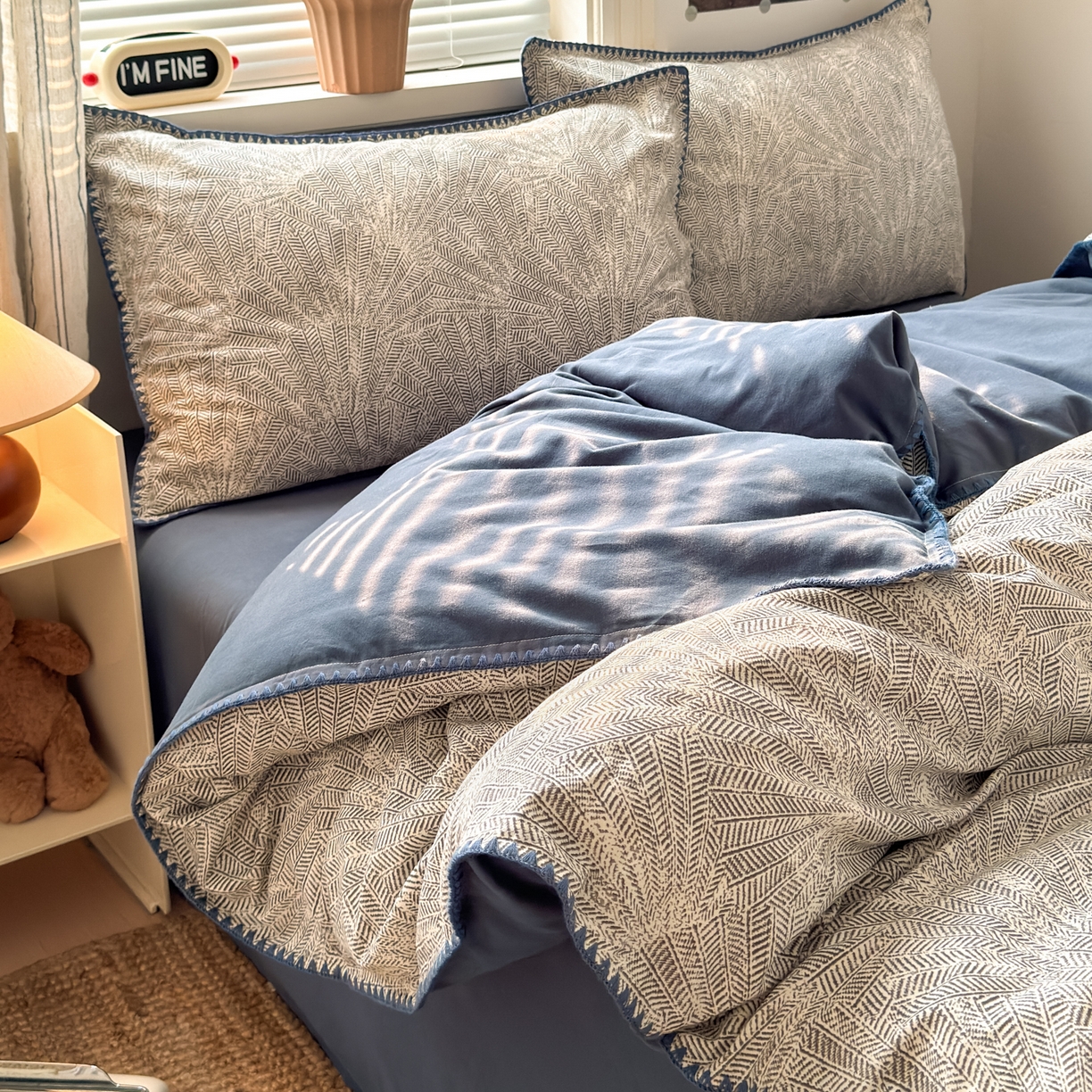 91家纺网 家纺一手货源 找家纺 小叮当家纺仓储工厂店 (买家秀 爆款花型 不断货)2025秋冬新款全棉纯棉加厚磨毛贝壳边工艺款四件套 南音蓝