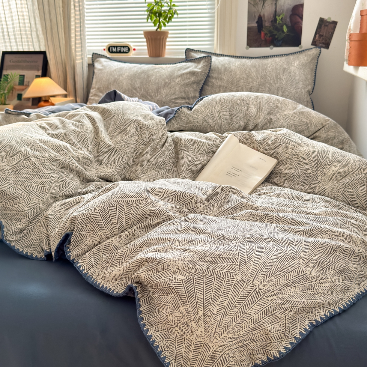 91家纺网 家纺一手货源 找家纺 小叮当家纺仓储工厂店 (买家秀 爆款花型 不断货)2025秋冬新款全棉纯棉加厚磨毛贝壳边工艺款四件套 南音蓝