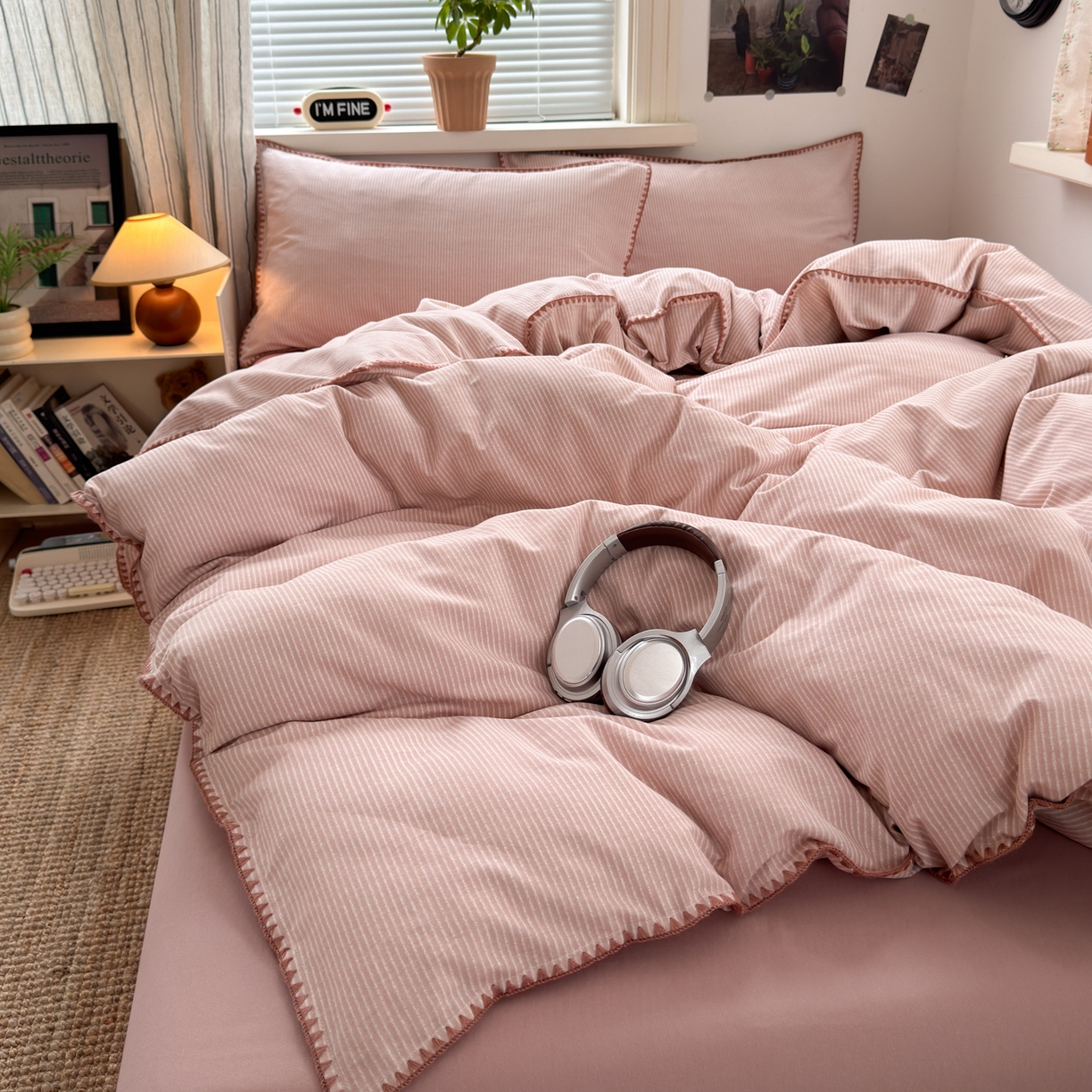 91家纺网 家纺一手货源 找家纺 小叮当家纺仓储工厂店 (买家秀 爆款花型 不断货)2025秋冬新款全棉纯棉加厚磨毛贝壳边工艺款四件套 森系粉