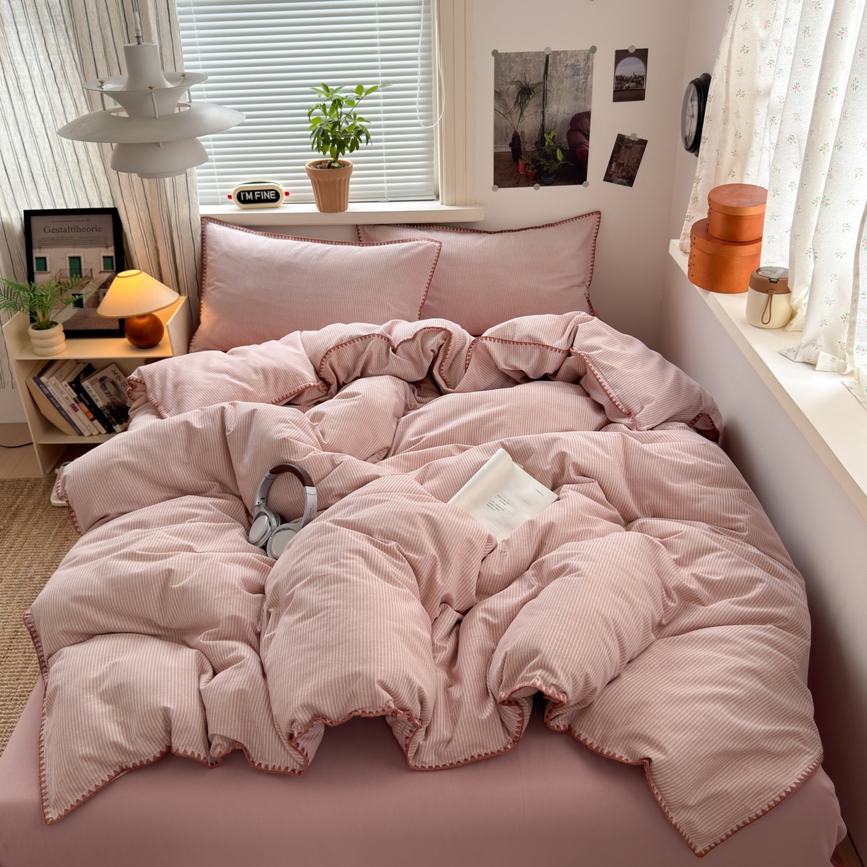 91家纺网 家纺一手货源 找家纺 小叮当家纺仓储工厂店 (买家秀 爆款花型 不断货)2025秋冬新款全棉纯棉加厚磨毛贝壳边工艺款四件套 森系粉