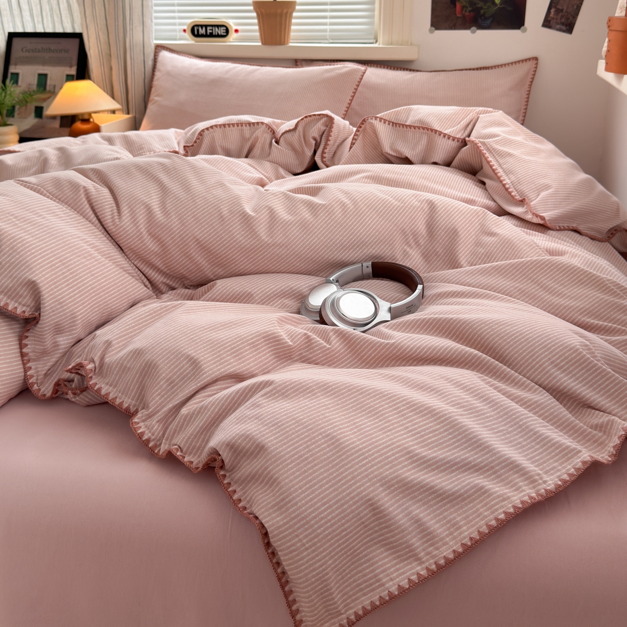 91家纺网 家纺一手货源 找家纺 小叮当家纺仓储工厂店 (买家秀 爆款花型 不断货)2025秋冬新款全棉纯棉加厚磨毛贝壳边工艺款四件套 森系粉