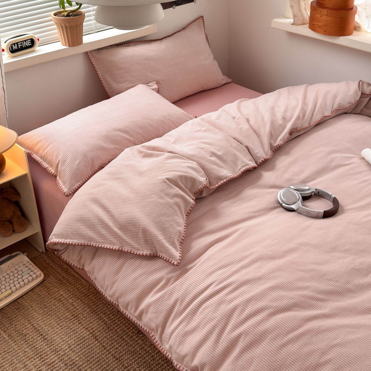 91家纺网 家纺一手货源 找家纺 小叮当家纺仓储工厂店 (买家秀 爆款花型 不断货)2025秋冬新款全棉纯棉加厚磨毛贝壳边工艺款四件套 森系粉