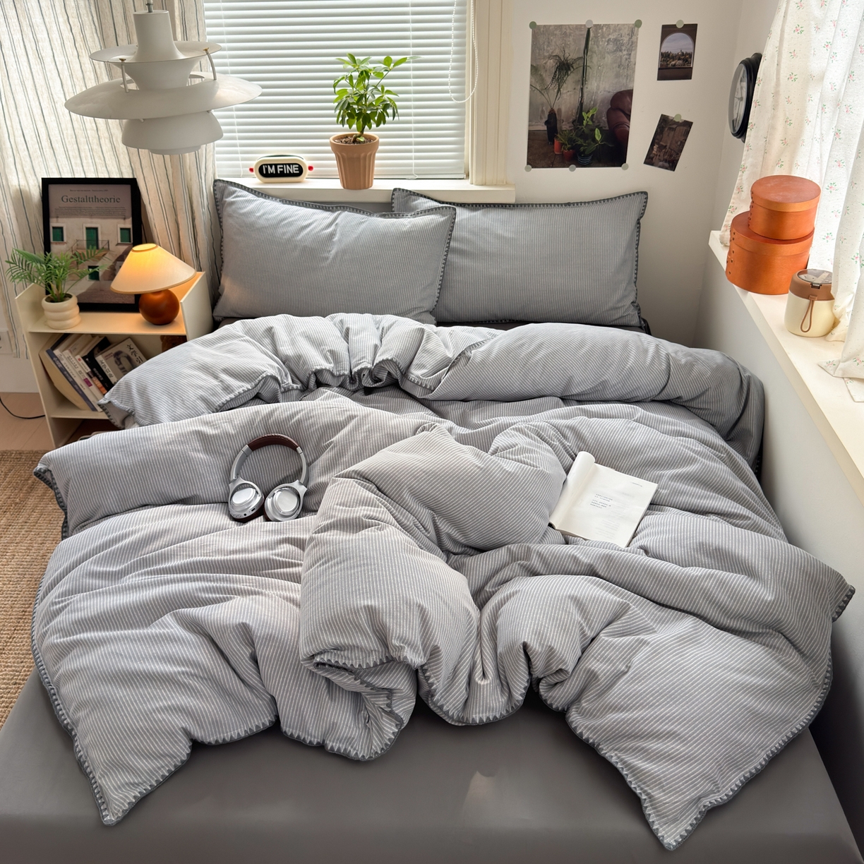 91家纺网 家纺一手货源 找家纺 小叮当家纺仓储工厂店 (买家秀 爆款花型 不断货)2025秋冬新款全棉纯棉加厚磨毛贝壳边工艺款四件套 森系灰