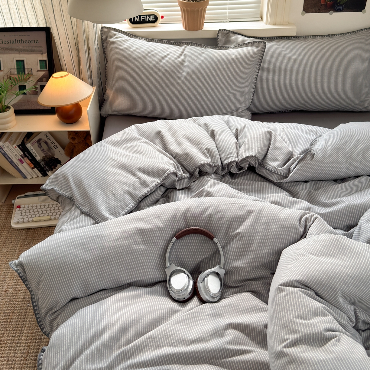 91家纺网 家纺一手货源 找家纺 小叮当家纺仓储工厂店 (买家秀 爆款花型 不断货)2025秋冬新款全棉纯棉加厚磨毛贝壳边工艺款四件套 森系灰