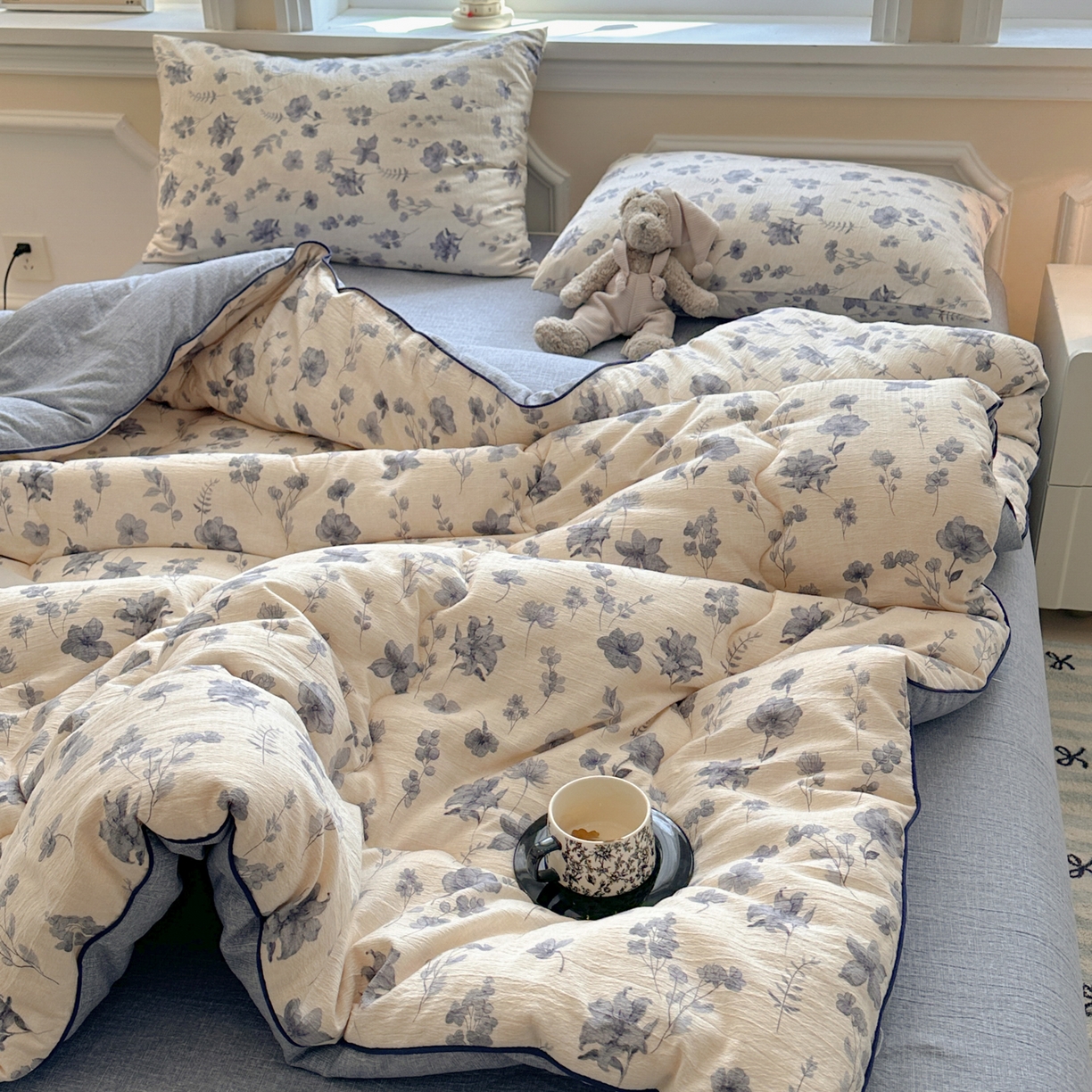 91家纺网 家纺一手货源 找家纺 （总）尊妙被业 2025新款复古双层纱大豆被冬被被子被芯