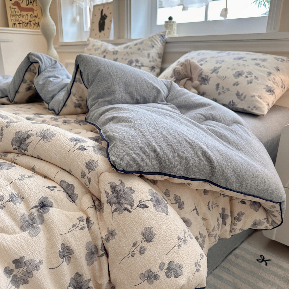 91家纺网 家纺一手货源 找家纺 （总）尊妙被业 2025新款复古双层纱大豆被冬被被子被芯