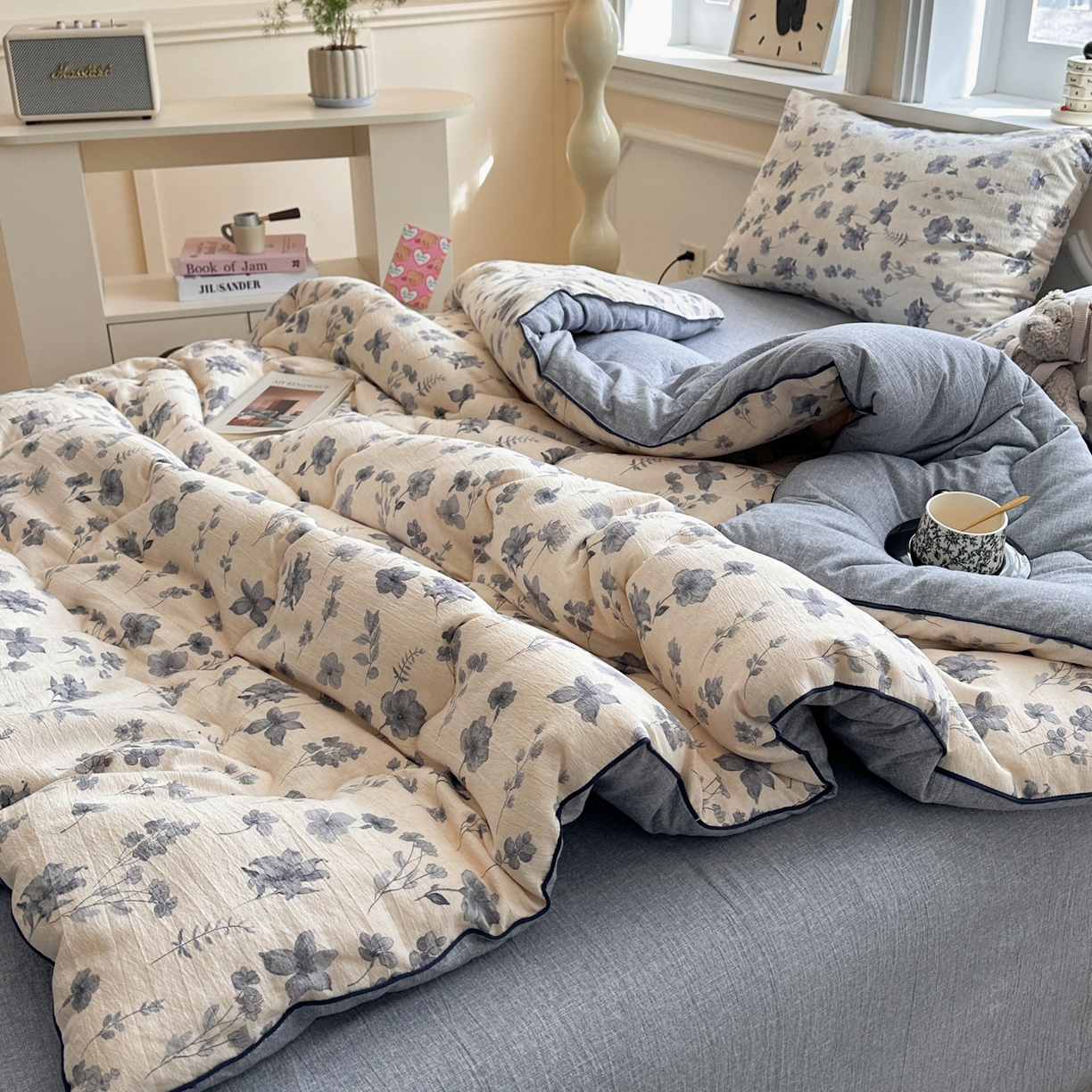 91家纺网 家纺一手货源 找家纺 （总）尊妙被业 2025新款复古双层纱大豆被冬被被子被芯