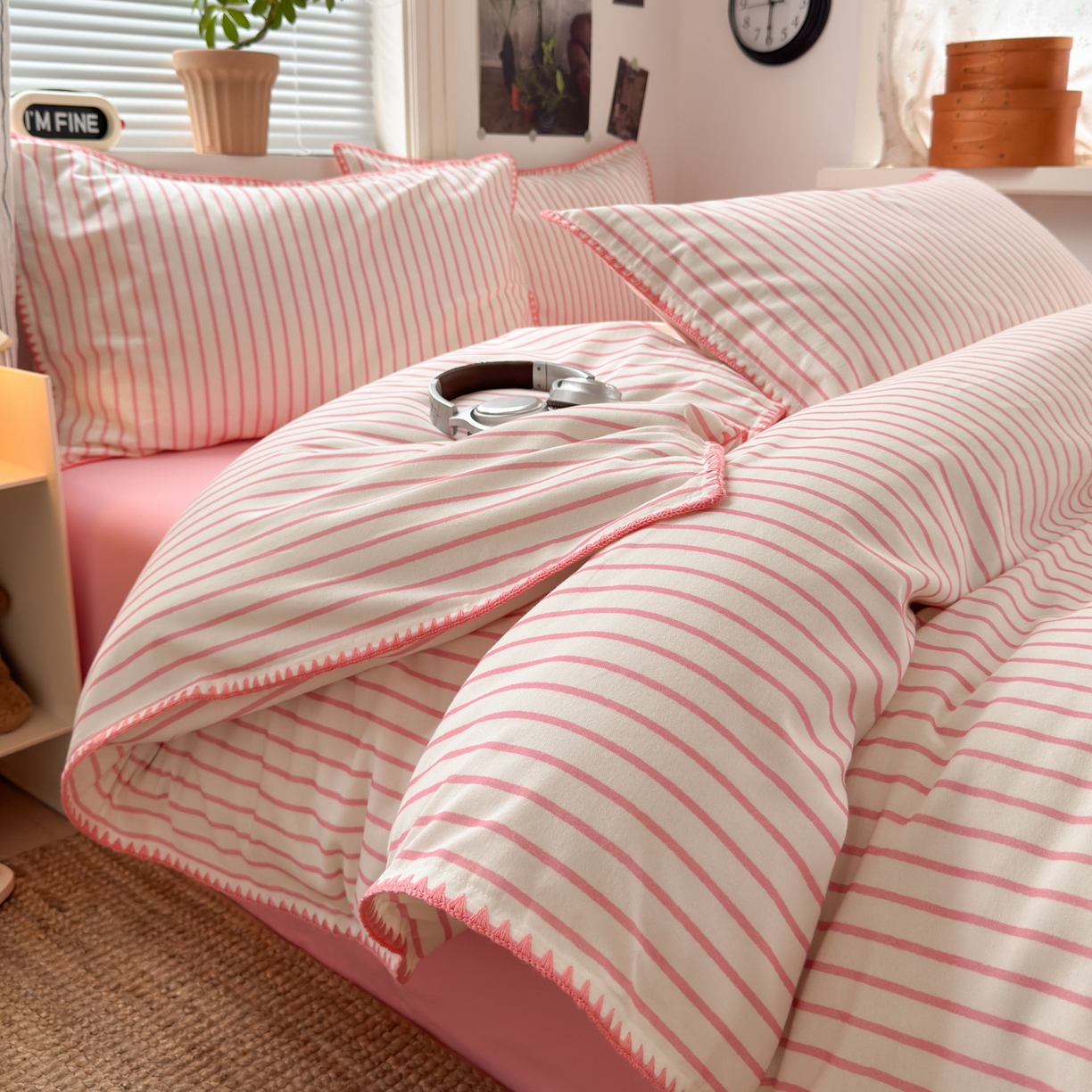 91家纺网 家纺一手货源 找家纺 小叮当家纺仓储工厂店 (买家秀 爆款花型 不断货)2025秋冬新款全棉纯棉加厚磨毛贝壳边工艺款四件套 星辰粉