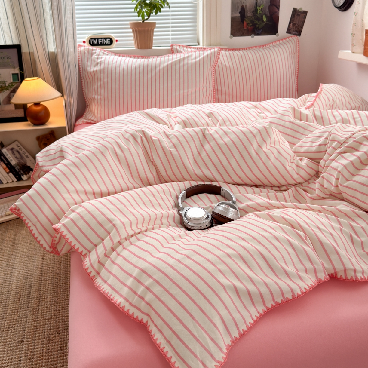 91家纺网 家纺一手货源 找家纺 小叮当家纺仓储工厂店 (买家秀 爆款花型 不断货)2025秋冬新款全棉纯棉加厚磨毛贝壳边工艺款四件套 星辰粉