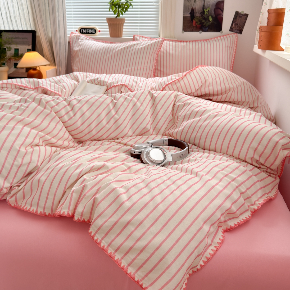 91家纺网 家纺一手货源 找家纺 小叮当家纺仓储工厂店 (买家秀 爆款花型 不断货)2025秋冬新款全棉纯棉加厚磨毛贝壳边工艺款四件套 星辰粉