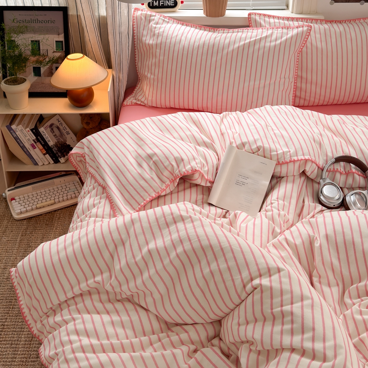 91家纺网 家纺一手货源 找家纺 小叮当家纺仓储工厂店 (买家秀 爆款花型 不断货)2025秋冬新款全棉纯棉加厚磨毛贝壳边工艺款四件套 星辰粉