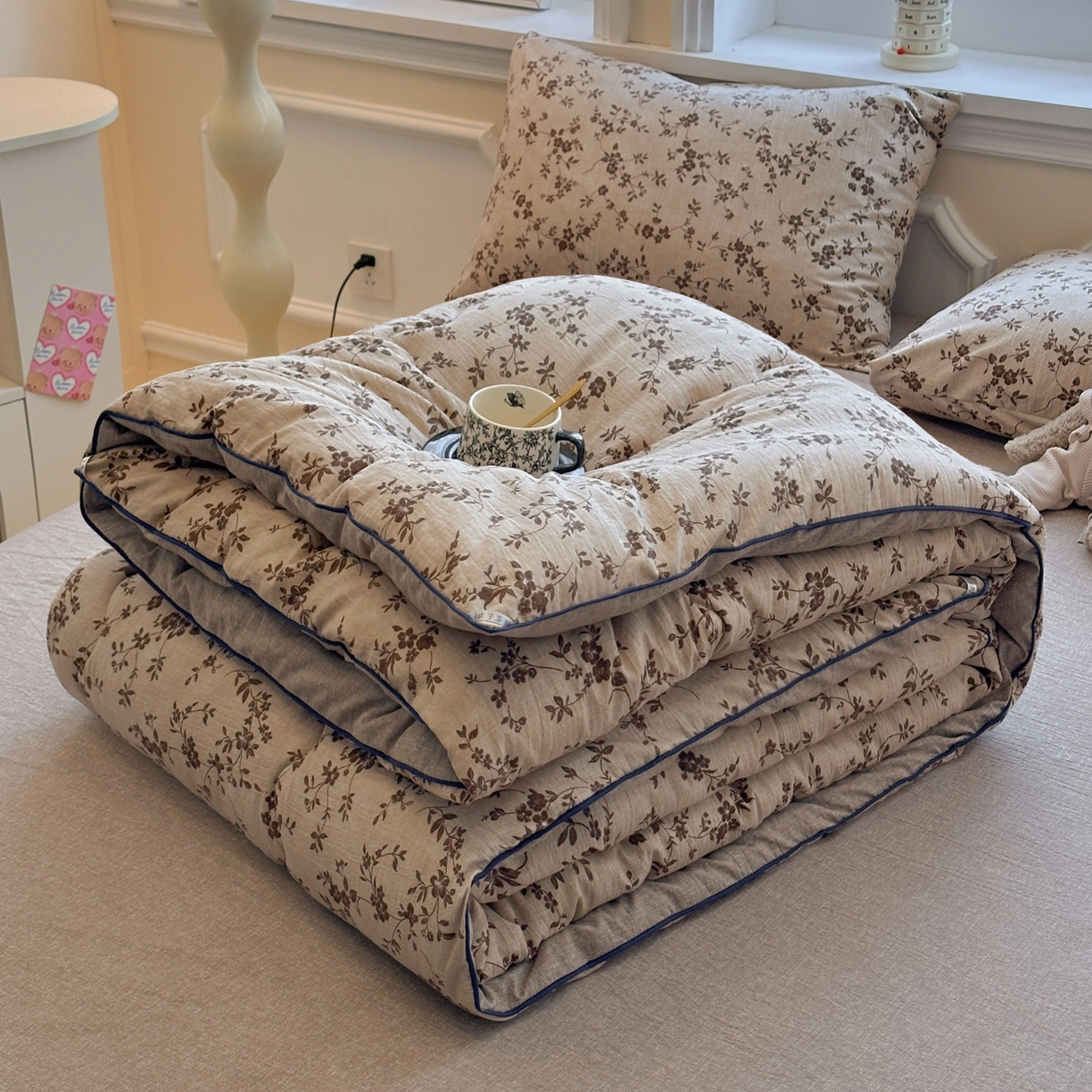 91家纺网 家纺一手货源 找家纺 （总）尊妙被业 2025新款复古双层纱大豆被冬被被子被芯