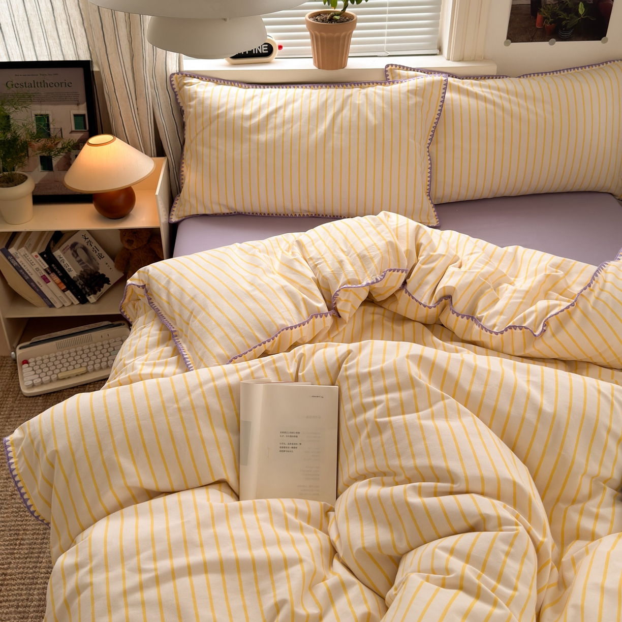 91家纺网 家纺一手货源 找家纺 小叮当家纺仓储工厂店 (买家秀 爆款花型 不断货)2025秋冬新款全棉纯棉加厚磨毛贝壳边工艺款四件套 星辰黄