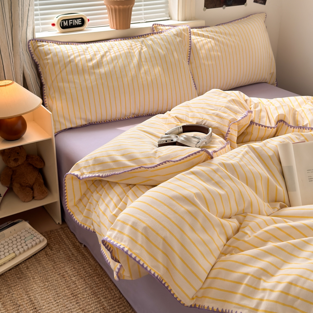 91家纺网 家纺一手货源 找家纺 小叮当家纺仓储工厂店 (买家秀 爆款花型 不断货)2025秋冬新款全棉纯棉加厚磨毛贝壳边工艺款四件套 星辰黄