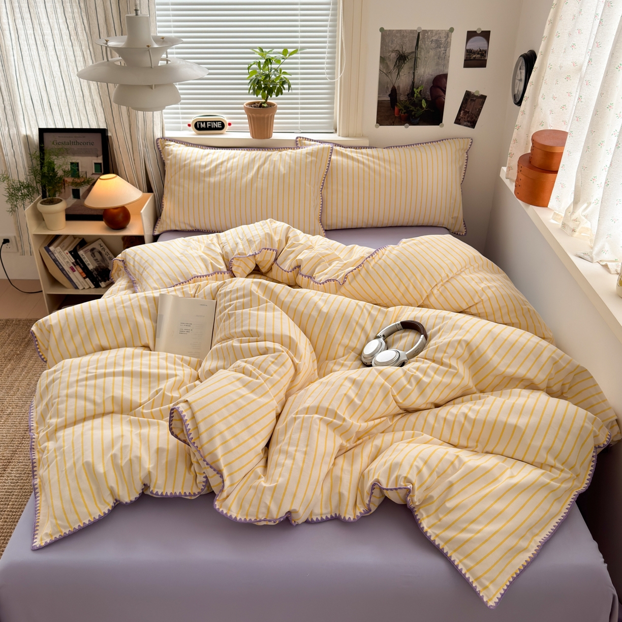 91家纺网 家纺一手货源 找家纺 小叮当家纺仓储工厂店 (买家秀 爆款花型 不断货)2025秋冬新款全棉纯棉加厚磨毛贝壳边工艺款四件套 星辰黄