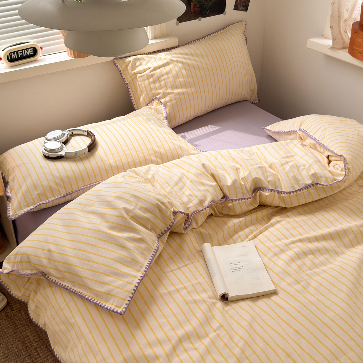 91家纺网 家纺一手货源 找家纺 小叮当家纺仓储工厂店 (买家秀 爆款花型 不断货)2025秋冬新款全棉纯棉加厚磨毛贝壳边工艺款四件套 星辰黄