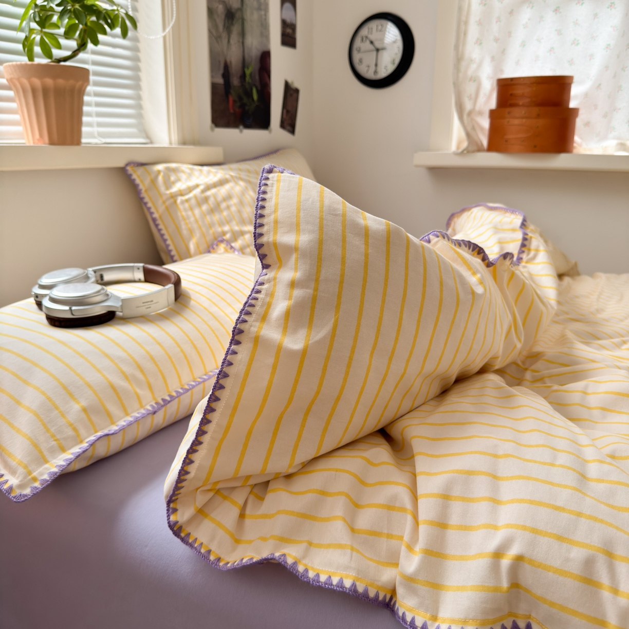 91家纺网 家纺一手货源 找家纺 小叮当家纺仓储工厂店 (买家秀 爆款花型 不断货)2025秋冬新款全棉纯棉加厚磨毛贝壳边工艺款四件套 星辰黄