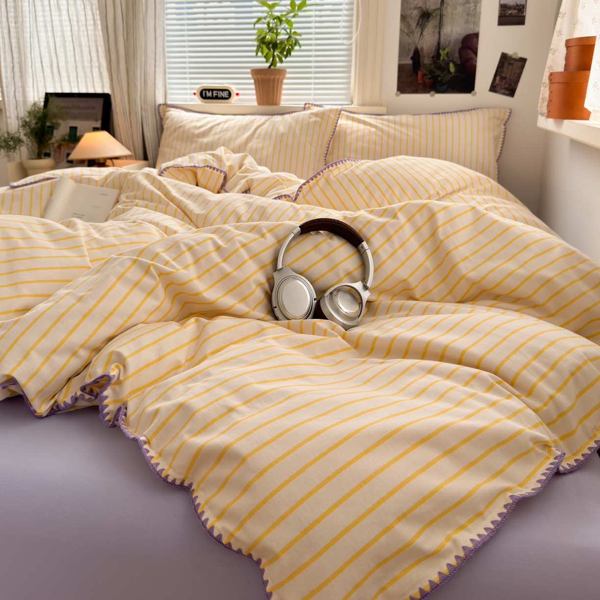 91家纺网 家纺一手货源 找家纺 小叮当家纺仓储工厂店 (买家秀 爆款花型 不断货)2025秋冬新款全棉纯棉加厚磨毛贝壳边工艺款四件套 星辰黄