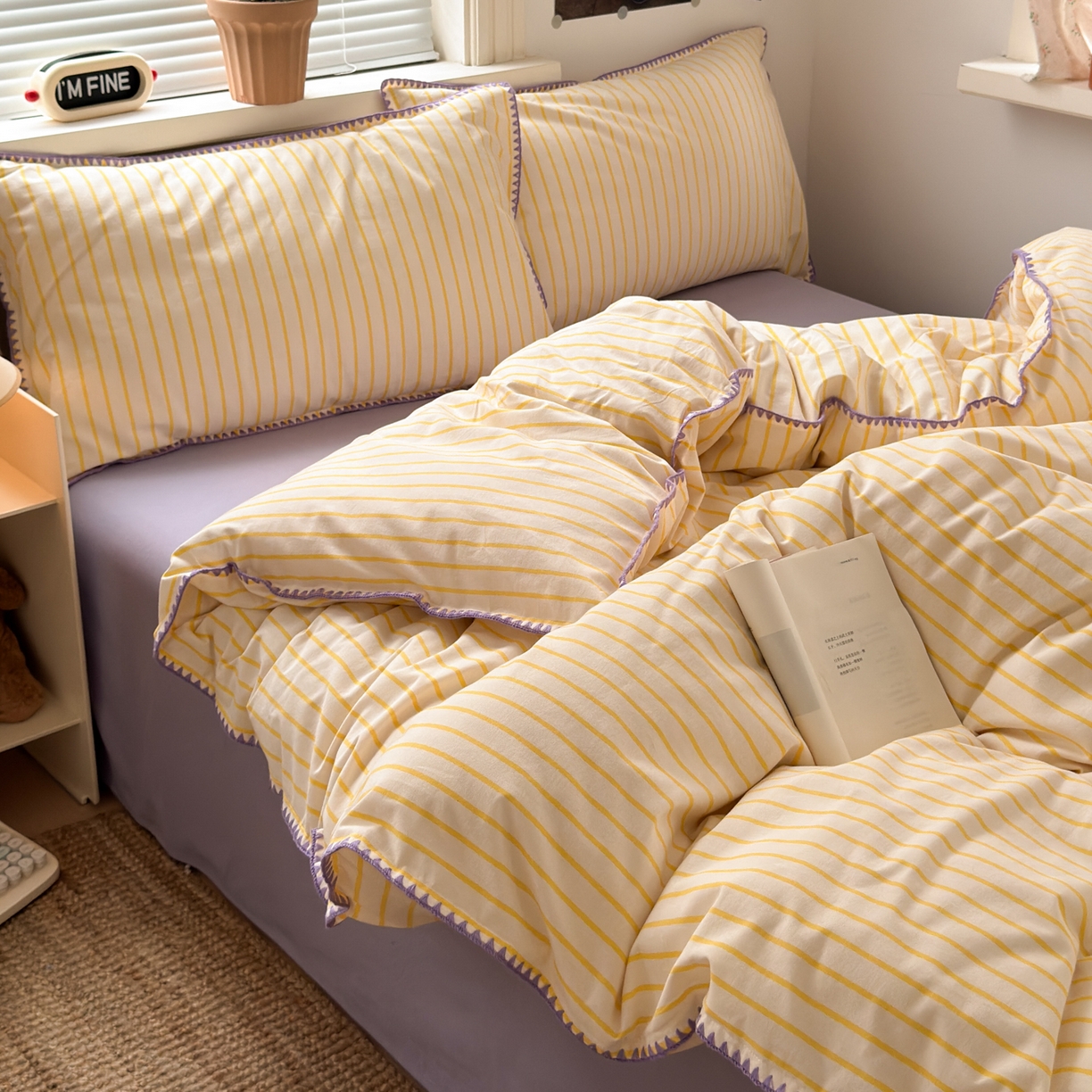 91家纺网 家纺一手货源 找家纺 小叮当家纺仓储工厂店 (买家秀 爆款花型 不断货)2025秋冬新款全棉纯棉加厚磨毛贝壳边工艺款四件套 星辰黄