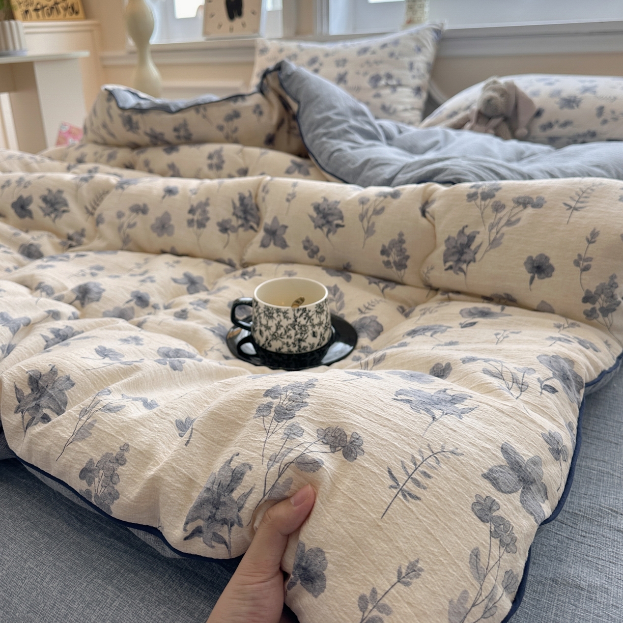 91家纺网 家纺一手货源 找家纺 尊妙被业 2025新款复古双层纱大豆被冬被被子被芯 季野