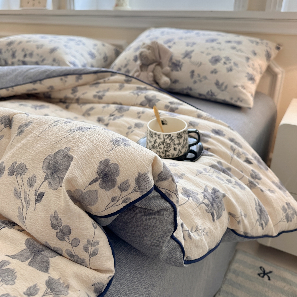 91家纺网 家纺一手货源 找家纺 尊妙被业 2025新款复古双层纱大豆被冬被被子被芯 季野