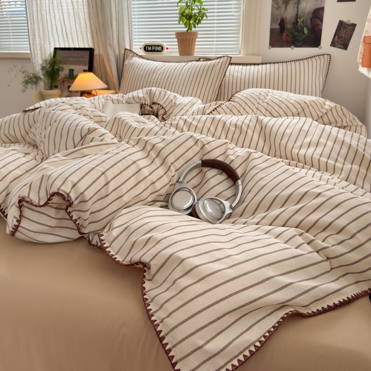 91家纺网 家纺一手货源 找家纺 小叮当家纺仓储工厂店 (买家秀 爆款花型 不断货)2025秋冬新款全棉纯棉加厚磨毛贝壳边工艺款四件套 星辰咖