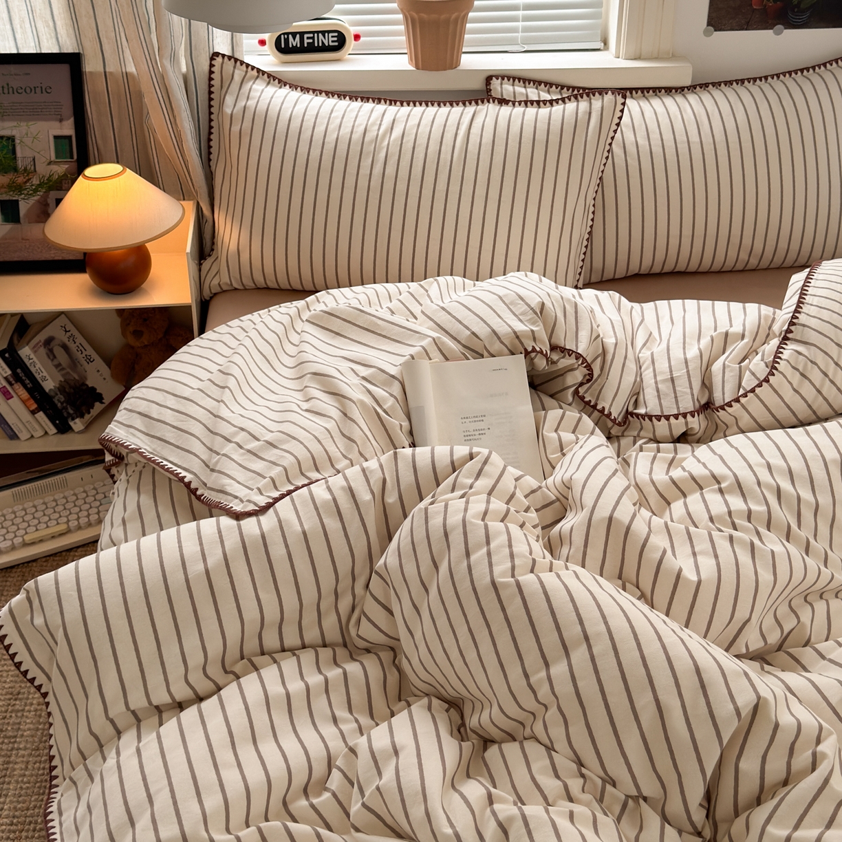 91家纺网 家纺一手货源 找家纺 小叮当家纺仓储工厂店 (买家秀 爆款花型 不断货)2025秋冬新款全棉纯棉加厚磨毛贝壳边工艺款四件套 星辰咖