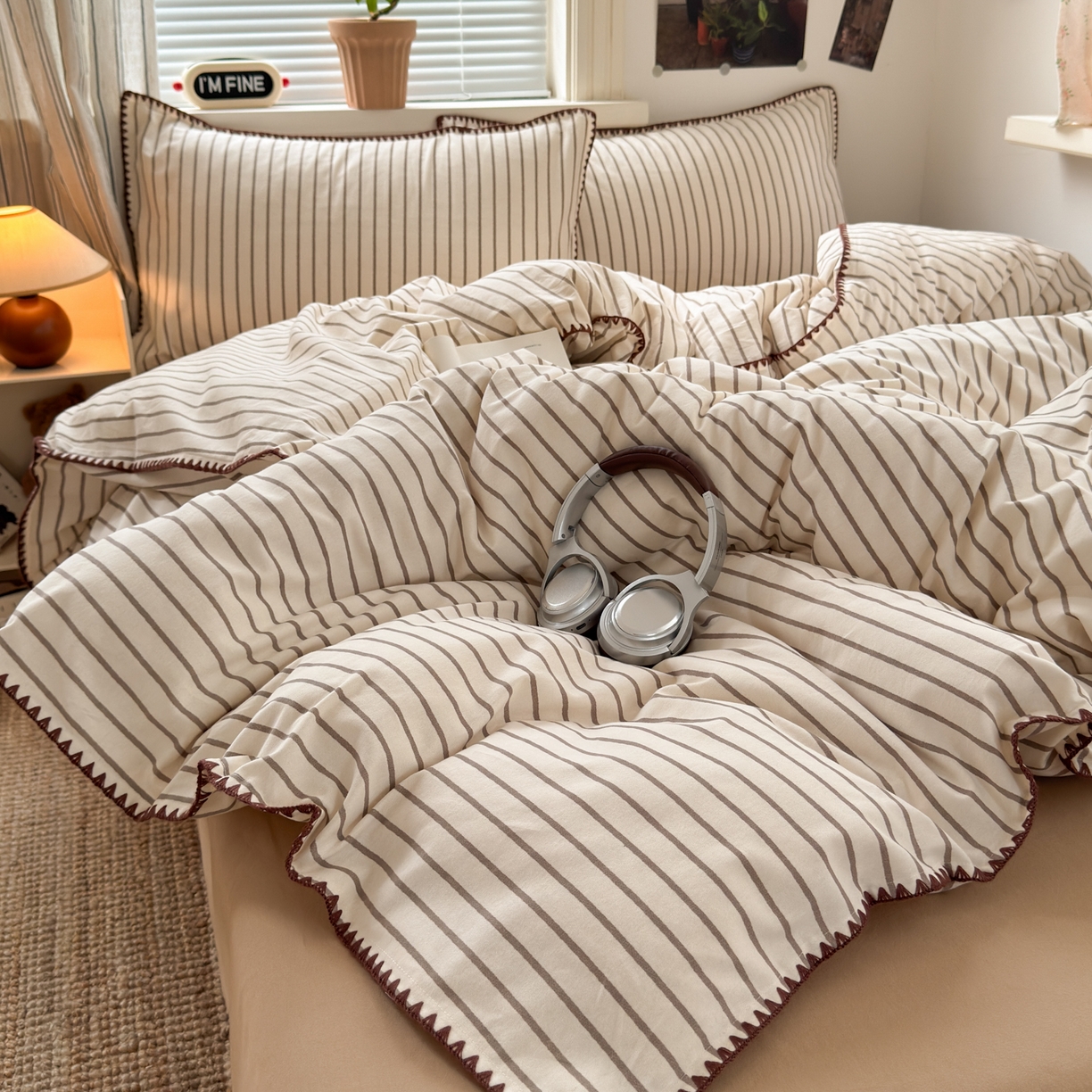 91家纺网 家纺一手货源 找家纺 小叮当家纺仓储工厂店 (买家秀 爆款花型 不断货)2025秋冬新款全棉纯棉加厚磨毛贝壳边工艺款四件套 星辰咖