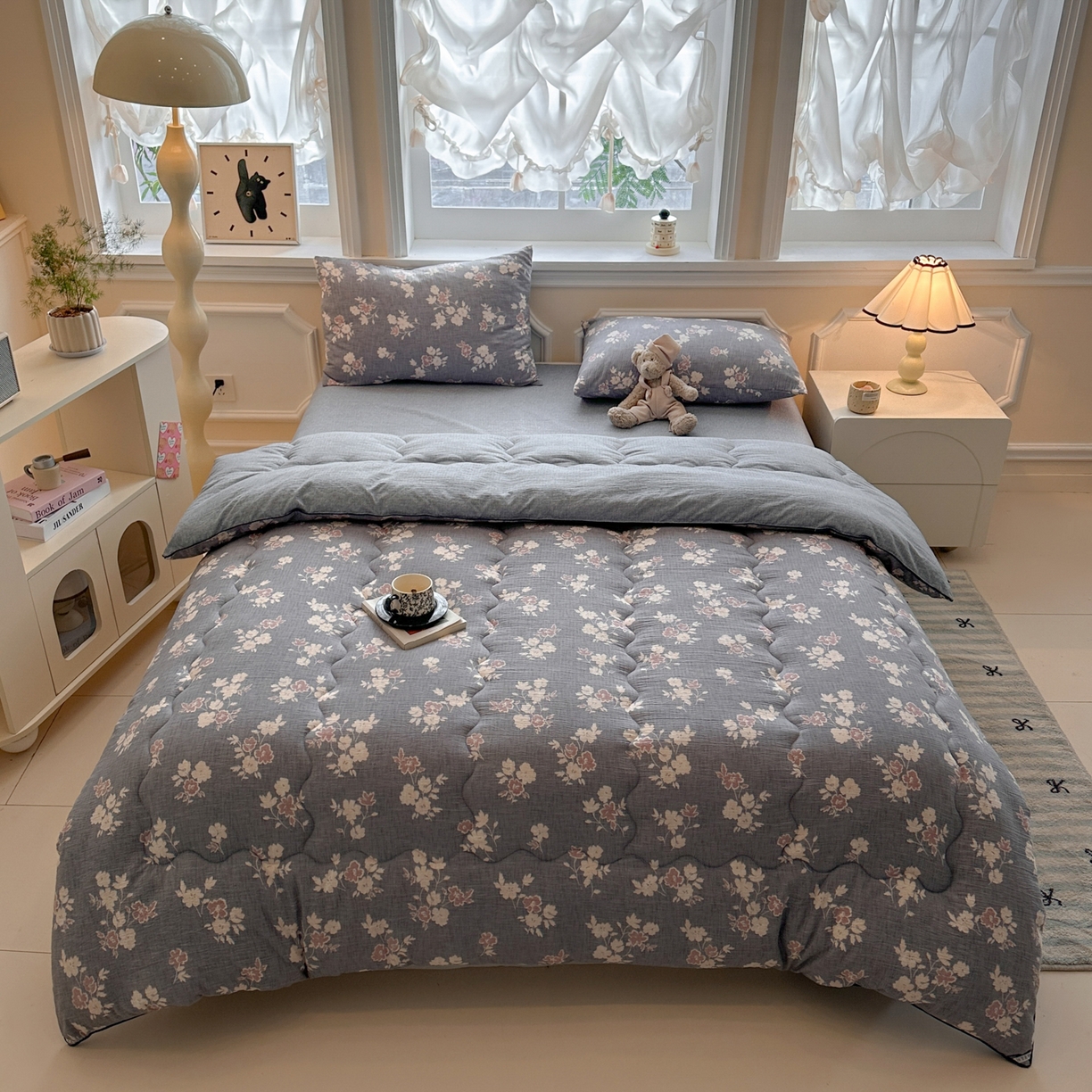 91家纺网 家纺一手货源 找家纺 尊妙被业 2025新款复古双层纱大豆被冬被被子被芯 晴云