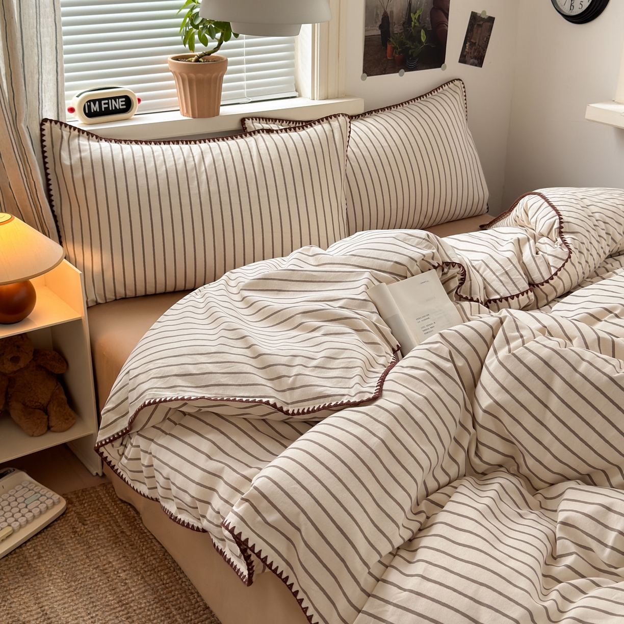 91家纺网 家纺一手货源 找家纺 小叮当家纺仓储工厂店 (买家秀 爆款花型 不断货)2025秋冬新款全棉纯棉加厚磨毛贝壳边工艺款四件套 星辰咖