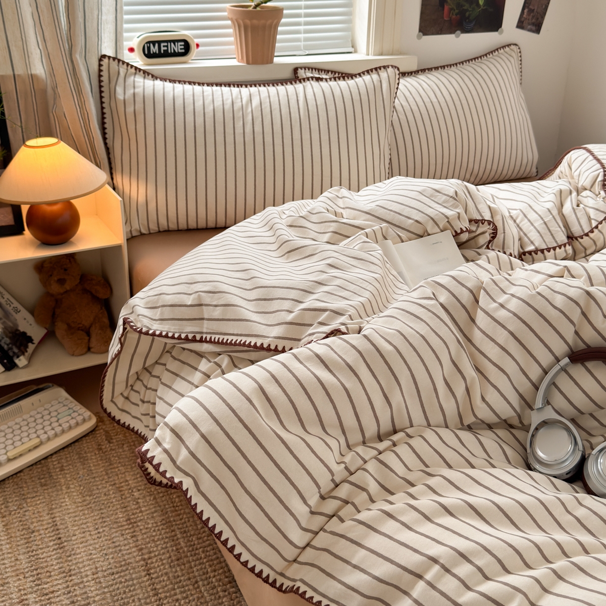 91家纺网 家纺一手货源 找家纺 小叮当家纺仓储工厂店 (买家秀 爆款花型 不断货)2025秋冬新款全棉纯棉加厚磨毛贝壳边工艺款四件套 星辰咖