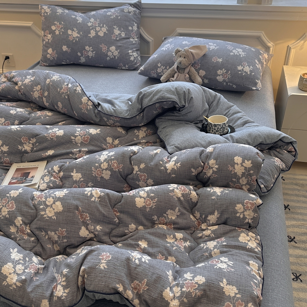 91家纺网 家纺一手货源 找家纺 尊妙被业 2025新款复古双层纱大豆被冬被被子被芯 晴云