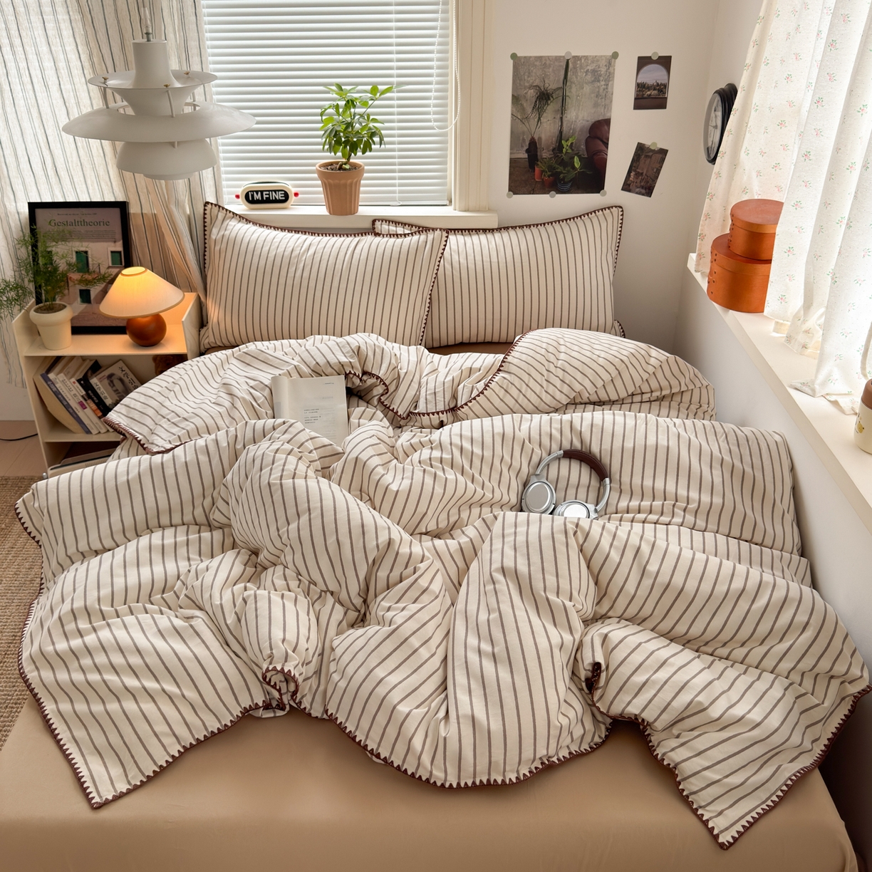 91家纺网 家纺一手货源 找家纺 小叮当家纺仓储工厂店 (买家秀 爆款花型 不断货)2025秋冬新款全棉纯棉加厚磨毛贝壳边工艺款四件套 星辰咖