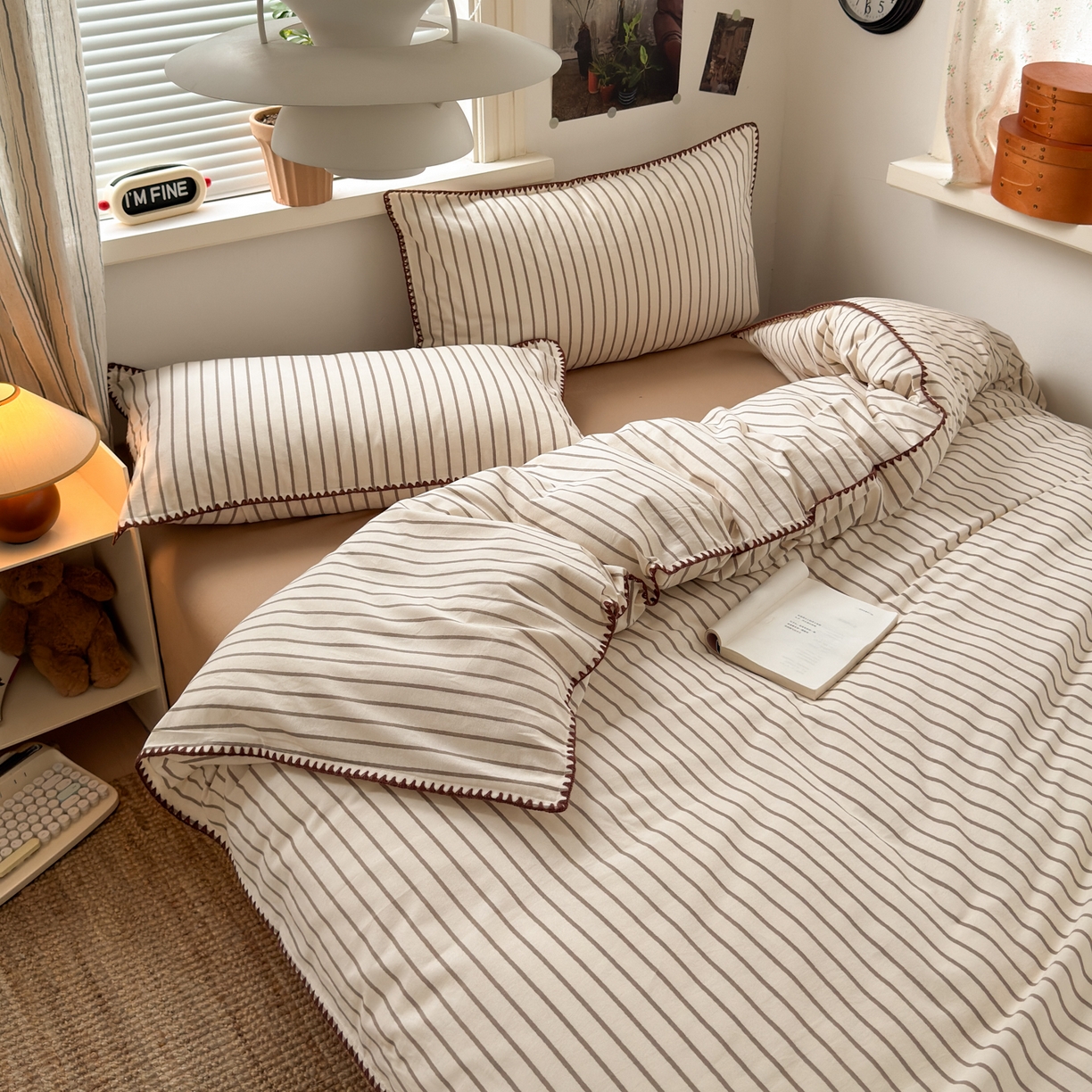 91家纺网 家纺一手货源 找家纺 小叮当家纺仓储工厂店 (买家秀 爆款花型 不断货)2025秋冬新款全棉纯棉加厚磨毛贝壳边工艺款四件套 星辰咖