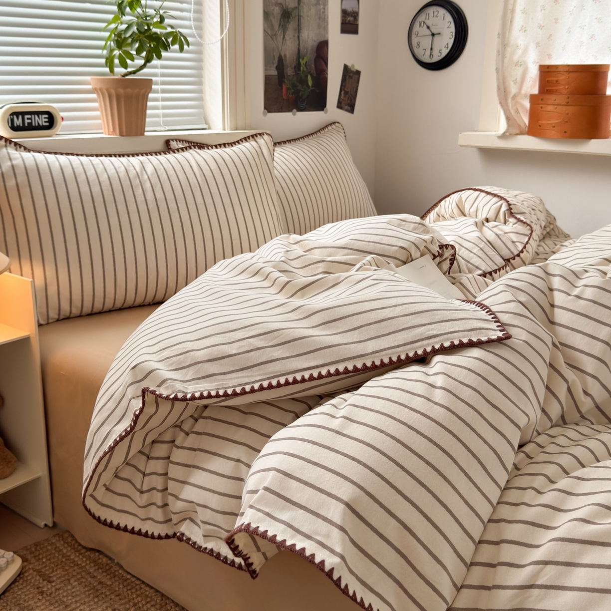 91家纺网 家纺一手货源 找家纺 小叮当家纺仓储工厂店 (买家秀 爆款花型 不断货)2025秋冬新款全棉纯棉加厚磨毛贝壳边工艺款四件套 星辰咖