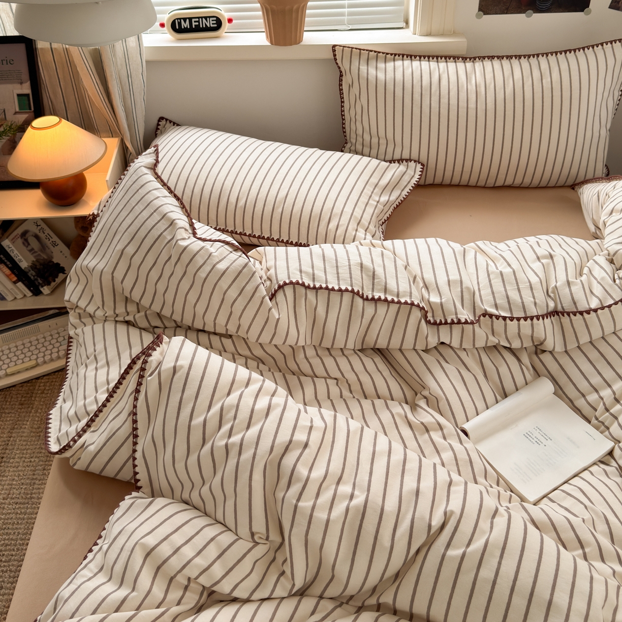 91家纺网 家纺一手货源 找家纺 小叮当家纺仓储工厂店 (买家秀 爆款花型 不断货)2025秋冬新款全棉纯棉加厚磨毛贝壳边工艺款四件套 星辰咖