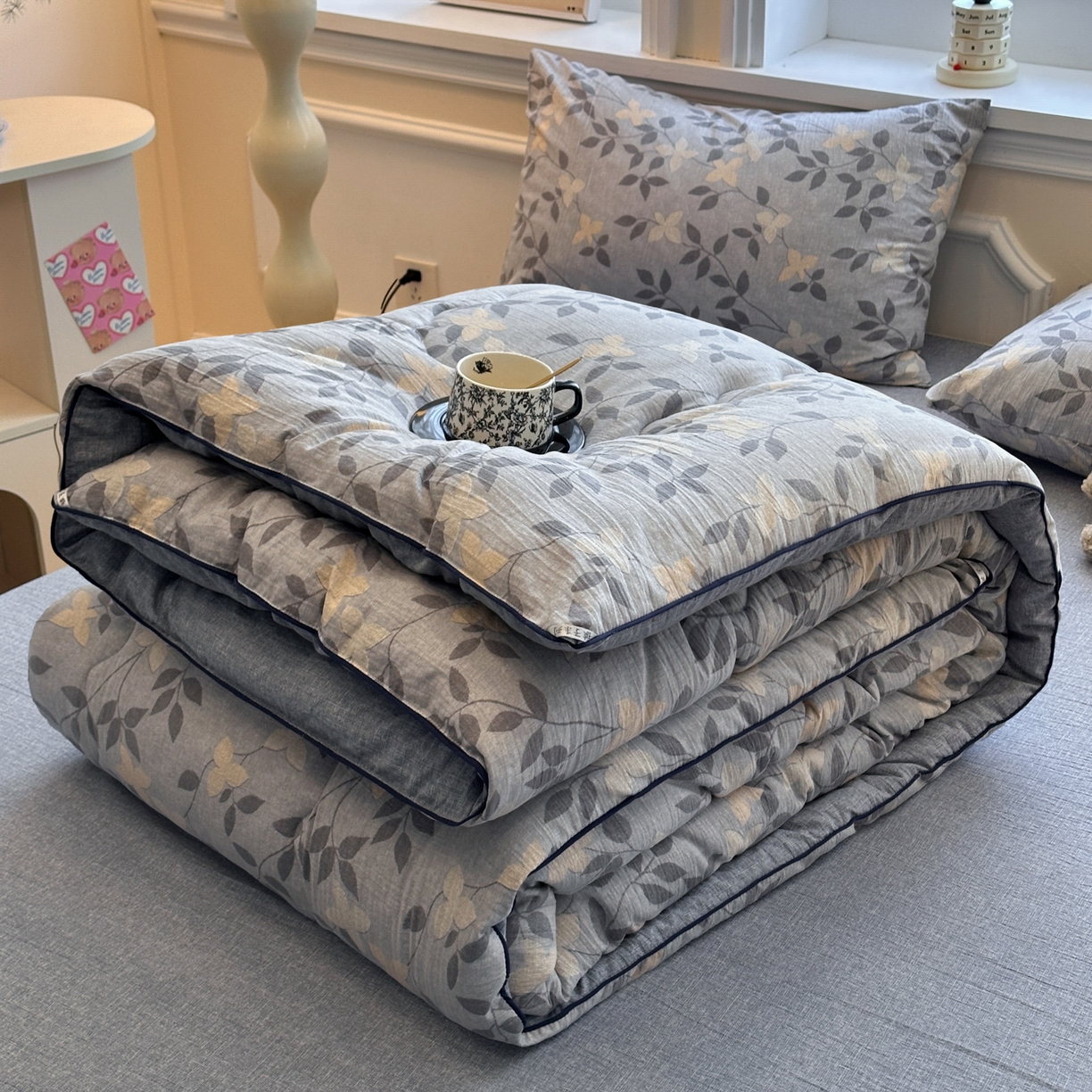 尊妙被业 2025新款复古双层纱大豆被冬被被子被芯 秋叶