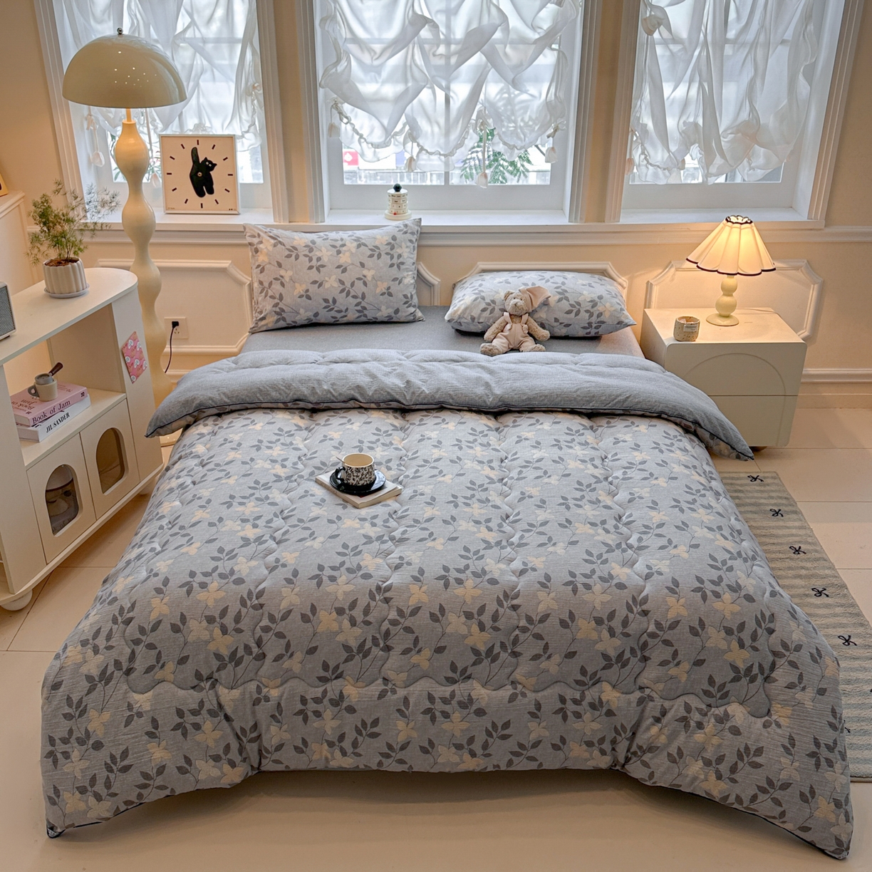 91家纺网 家纺一手货源 找家纺 尊妙被业 2025新款复古双层纱大豆被冬被被子被芯 秋叶