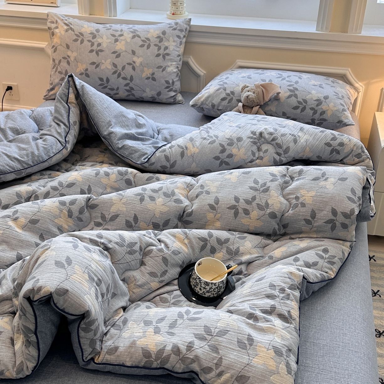 91家纺网 家纺一手货源 找家纺 尊妙被业 2025新款复古双层纱大豆被冬被被子被芯 秋叶