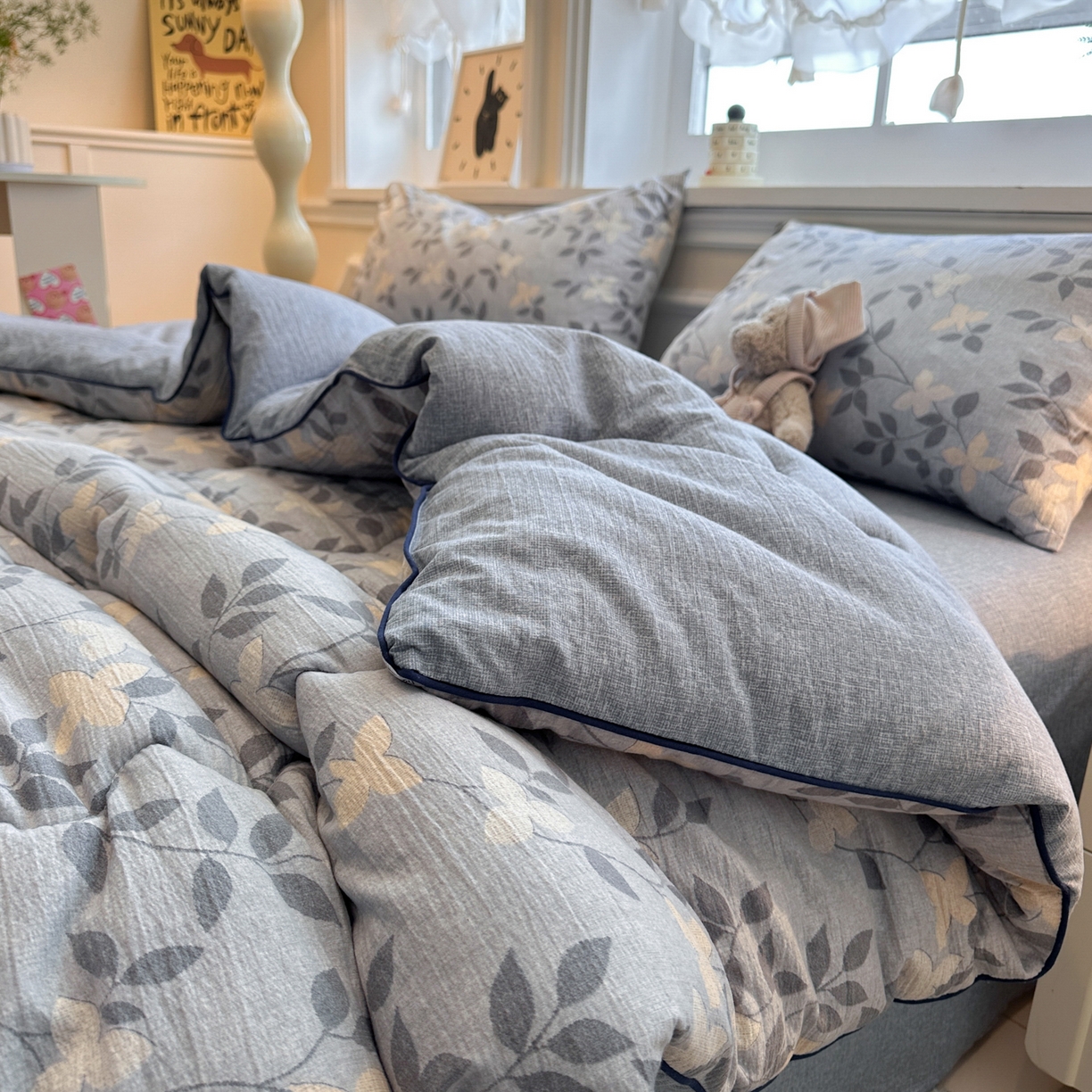 91家纺网 家纺一手货源 找家纺 尊妙被业 2025新款复古双层纱大豆被冬被被子被芯 秋叶