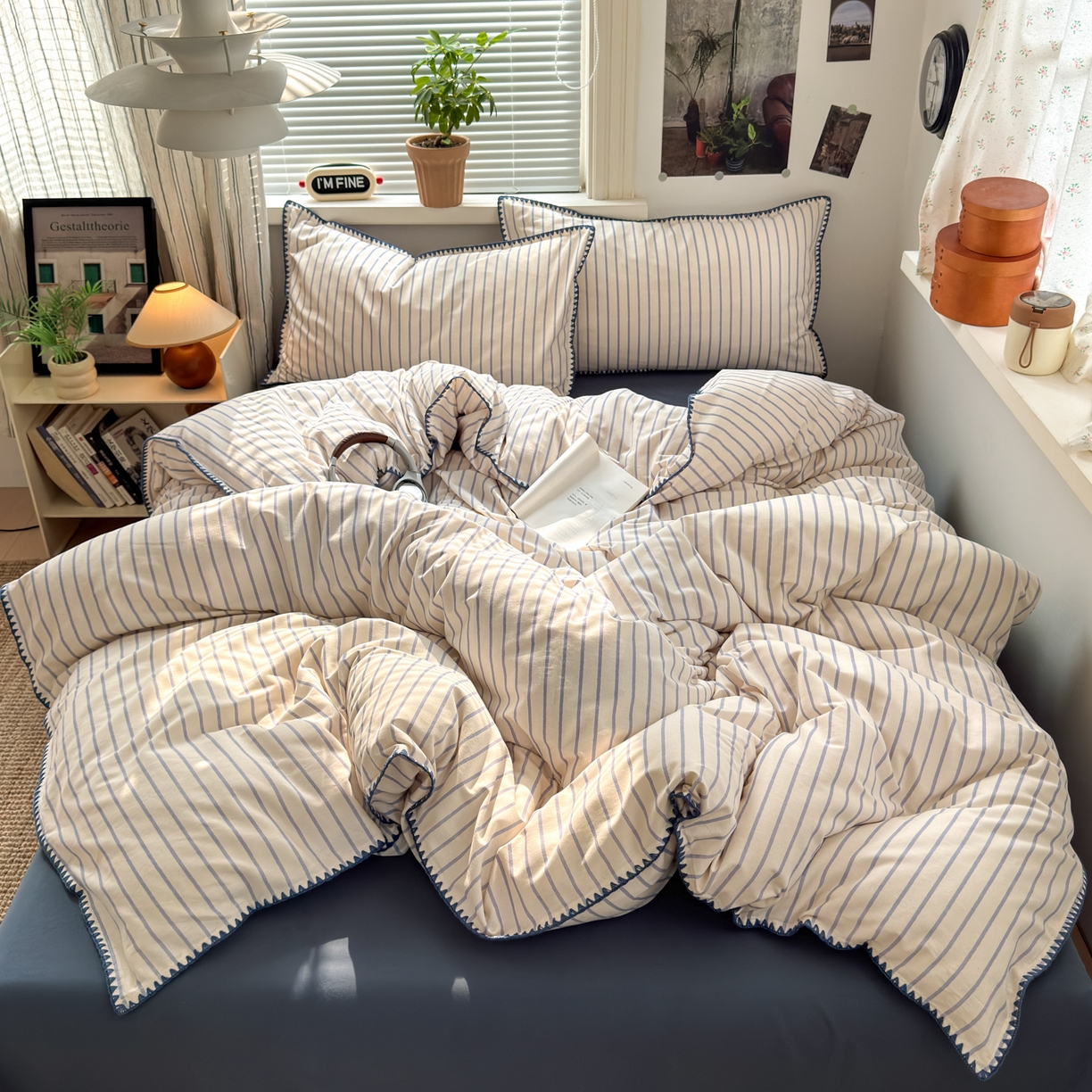 91家纺网 家纺一手货源 找家纺 小叮当家纺仓储工厂店 (买家秀 爆款花型 不断货)2025秋冬新款全棉纯棉加厚磨毛贝壳边工艺款四件套 星辰蓝