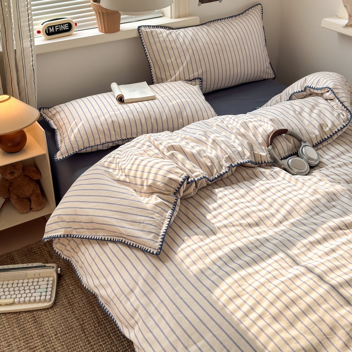 91家纺网 家纺一手货源 找家纺 小叮当家纺仓储工厂店 (买家秀 爆款花型 不断货)2025秋冬新款全棉纯棉加厚磨毛贝壳边工艺款四件套 星辰蓝