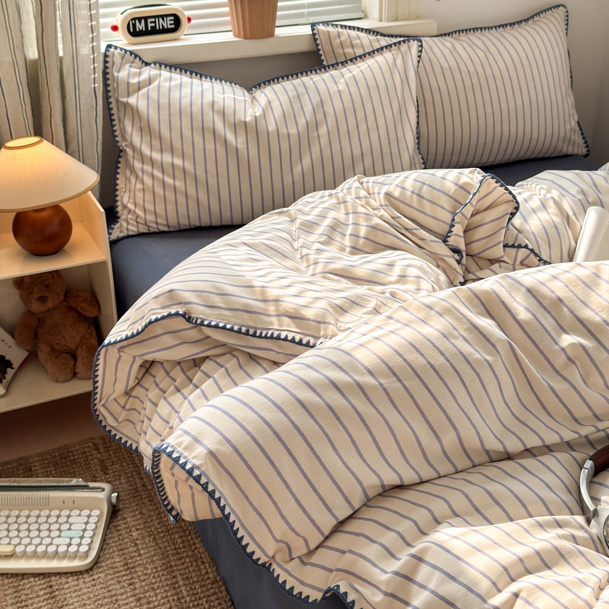 91家纺网 家纺一手货源 找家纺 小叮当家纺仓储工厂店 (买家秀 爆款花型 不断货)2025秋冬新款全棉纯棉加厚磨毛贝壳边工艺款四件套 星辰蓝