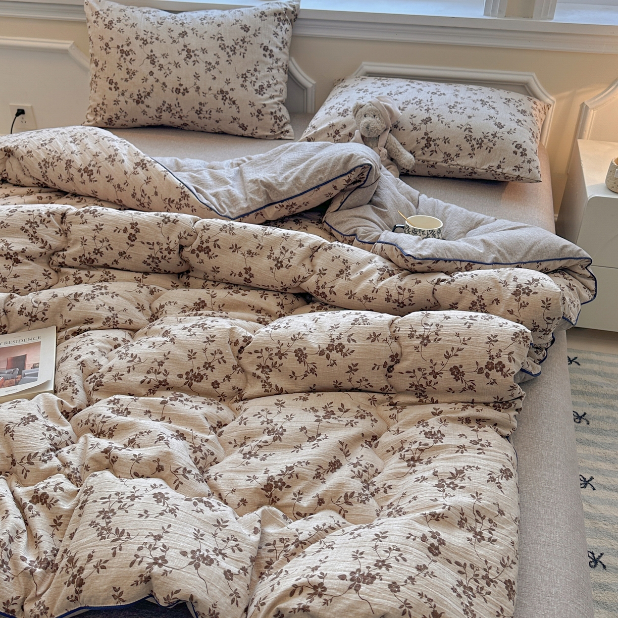 91家纺网 家纺一手货源 找家纺 尊妙被业 2025新款复古双层纱大豆被冬被被子被芯 幽影