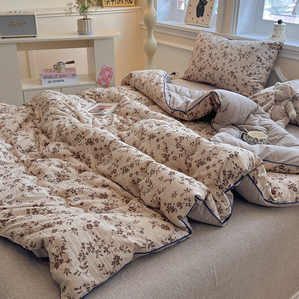 91家纺网 家纺一手货源 找家纺 尊妙被业 2025新款复古双层纱大豆被冬被被子被芯 幽影