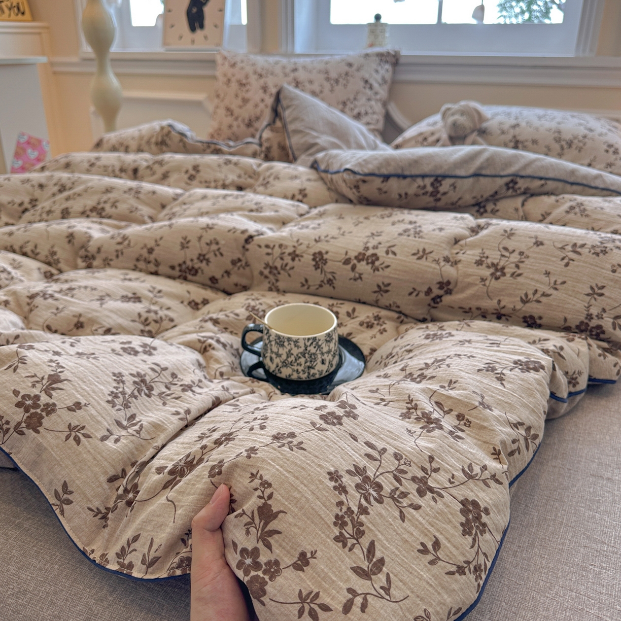 91家纺网 家纺一手货源 找家纺 尊妙被业 2025新款复古双层纱大豆被冬被被子被芯 幽影